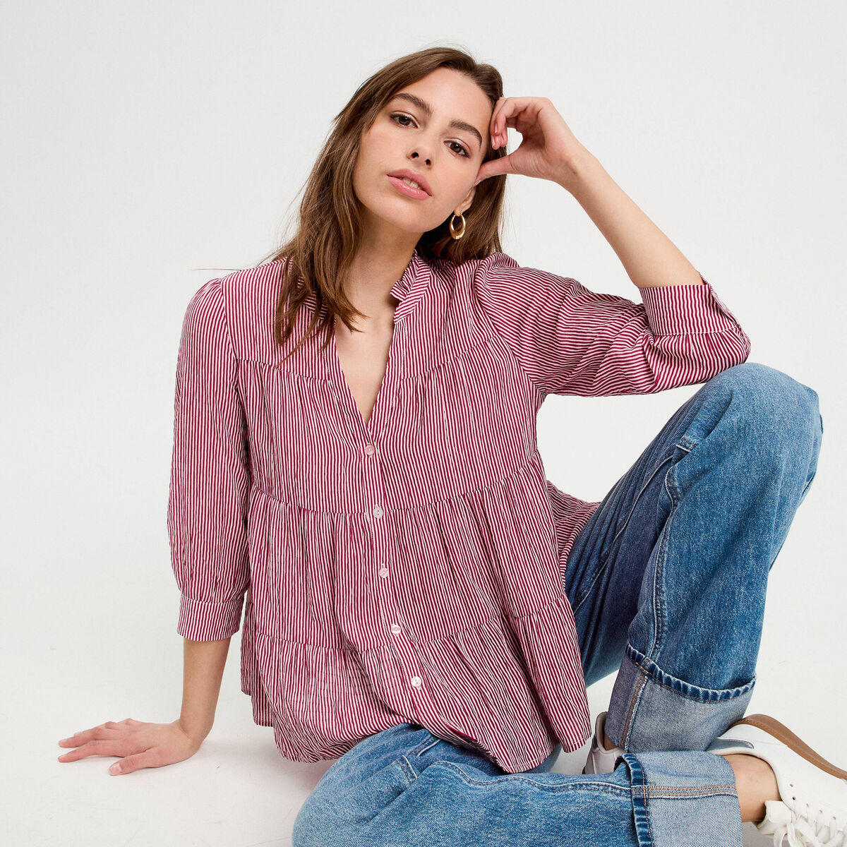 Blouse manches 3/4 bordeaux femme