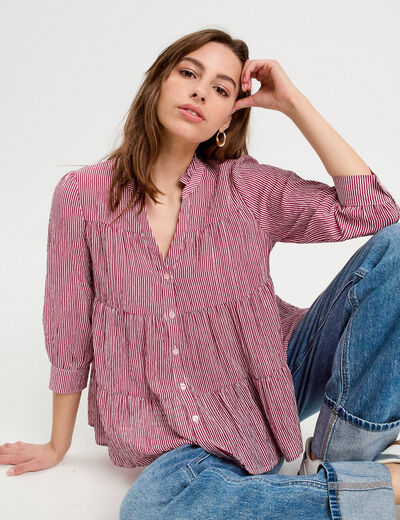 Blouse manches 3/4 bordeaux femme