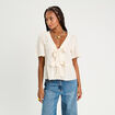 Blouse manches courtes noeuds ecru femme