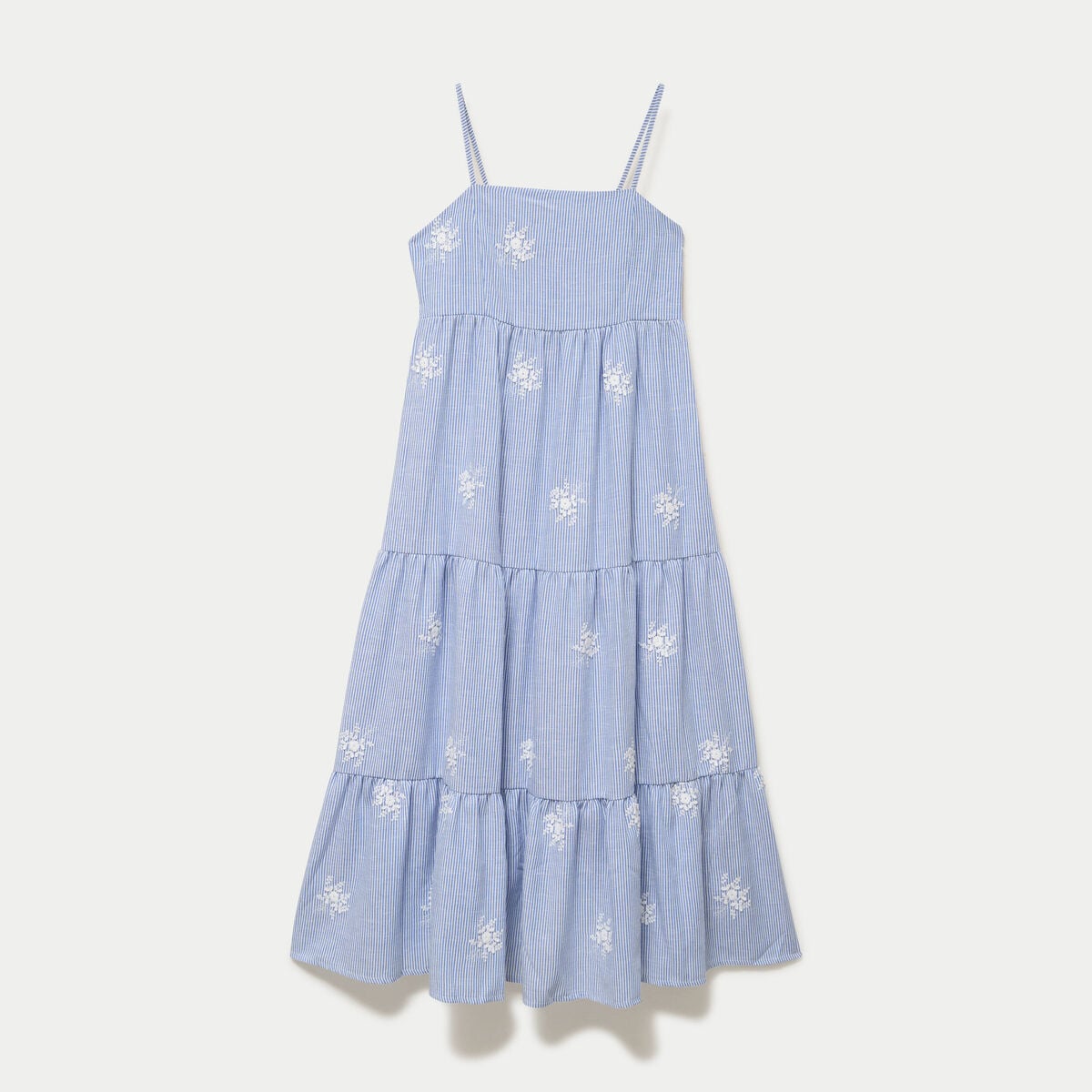 Robe longue &eacute;vas&eacute;e &agrave; fines bretelles blanc femme