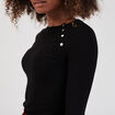 Pull côtelé avec boutons noir femme