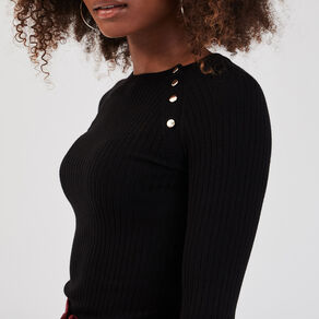 Pull côtelé avec boutons noir femme