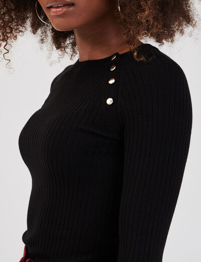 Pull côtelé avec boutons noir femme