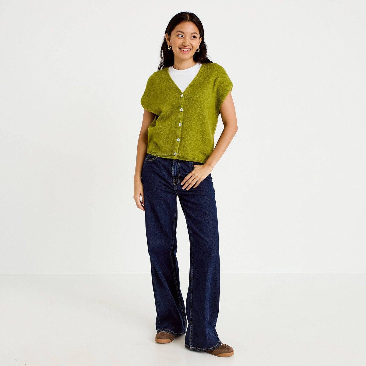 Gilet sans manches vert fonc&eacute; femme