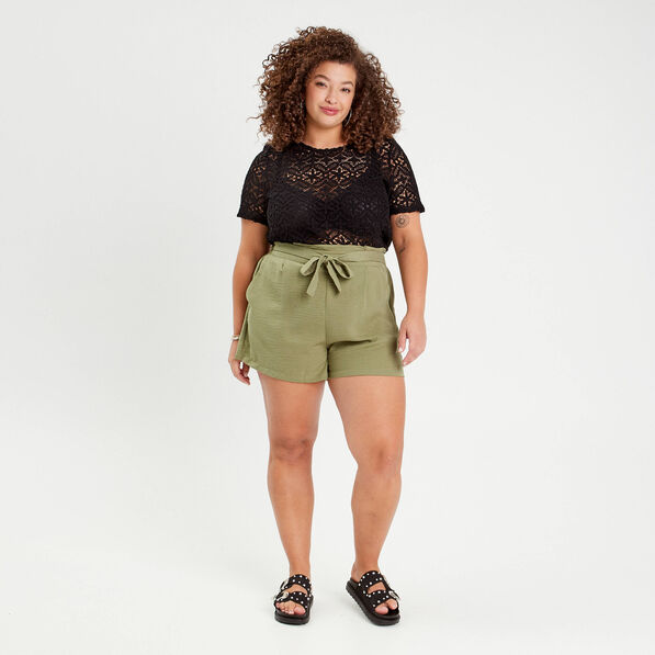 short droit taille haute vert kaki femme Short droit taille haute vert kaki femme