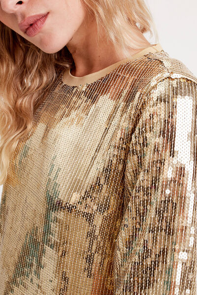 T-shirt avec sequins couleur or femme