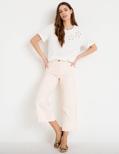 Pantalon bootcut 3/4 taille haute blanc femme