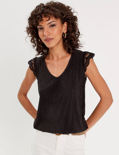 Top sans manches plissé noir femme
