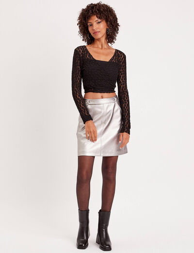 T-shirt dentelle noué noir femme