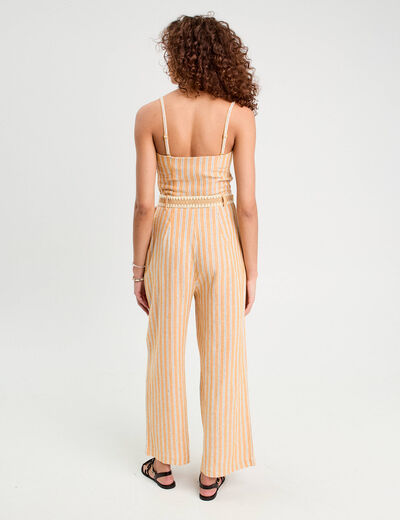 Combinaison pantalon bretelles avec lin jaune femme