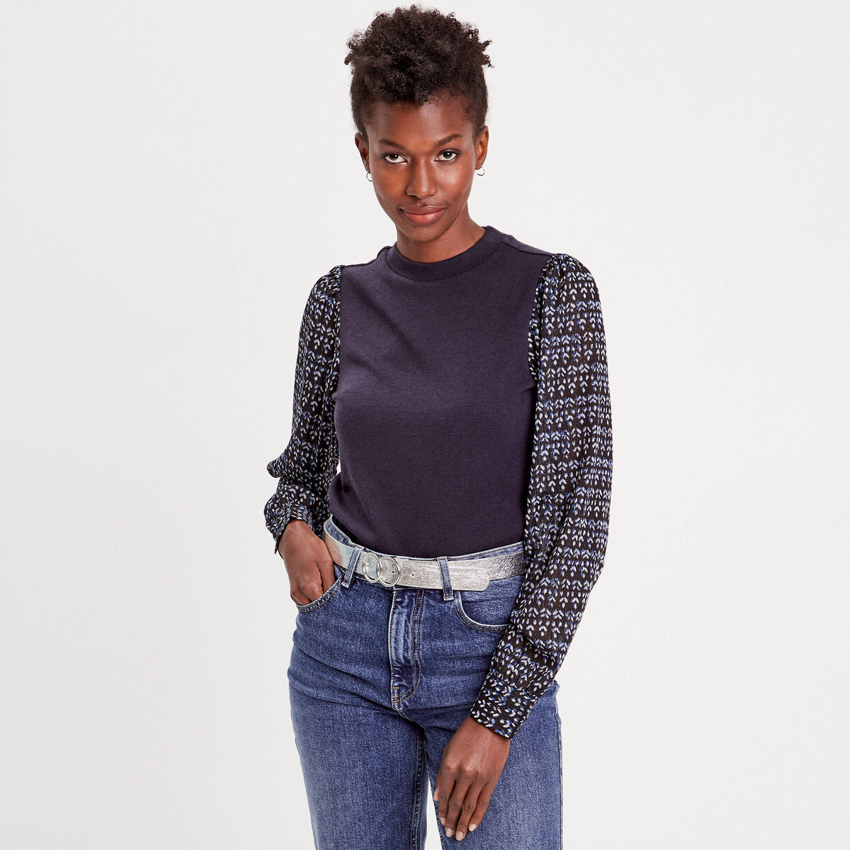 T-shirt effet 2-en-1 bleu foncé femme