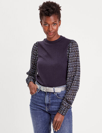 T-shirt effet 2-en-1 bleu foncé femme