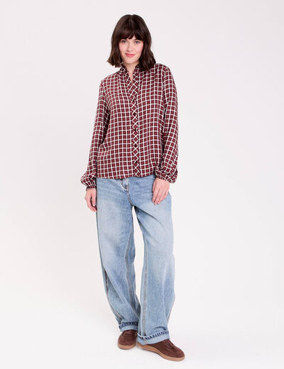 Blouse col montant manches longues bordeaux femme