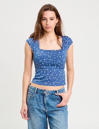 Blouse dos ouvert bleu foncé femme