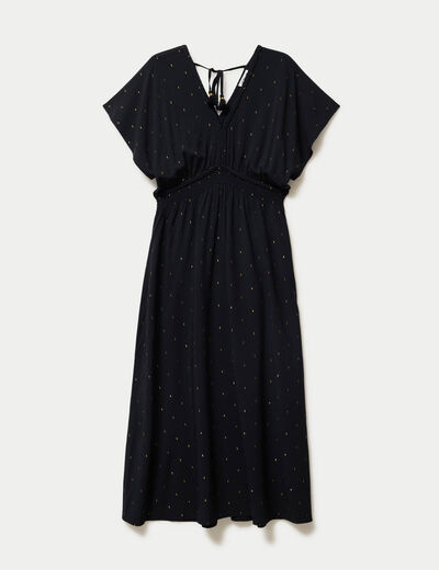 Robe &eacute;vas&eacute;e 3/4 col v manches courtes noir femme