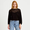 Blouse dentelle col rond manches longues noir femme