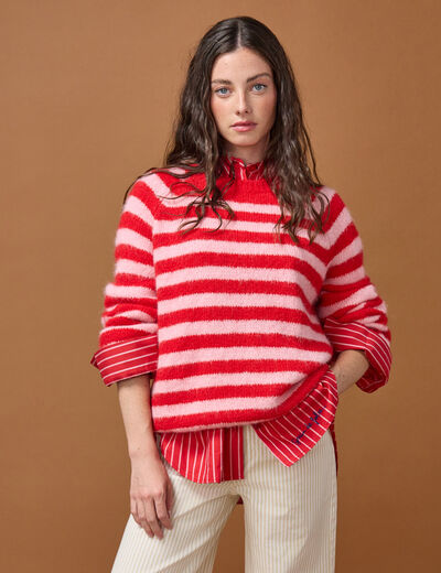 Pull ample col rond manches longues rouge femme