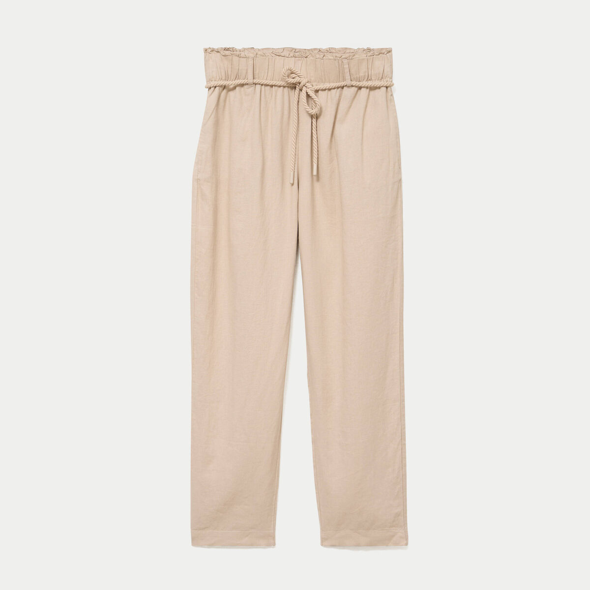 Pantalon droit 7/8&egrave;me taille haute sable femme