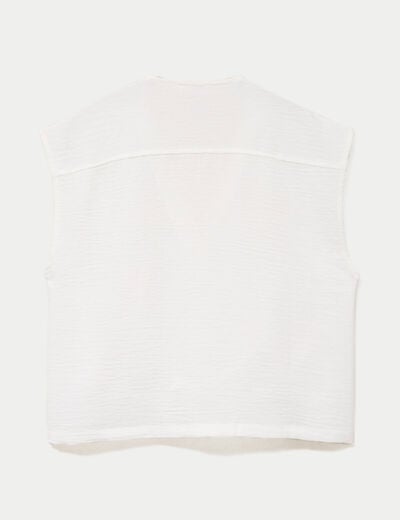 Blouse droite sans manches col v ecru femme