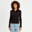 Polo manches longues côtelé noir femme