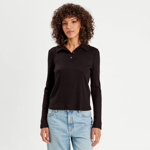 polo manches longues cotele noir femme Polo manches longues côtelé noir femme