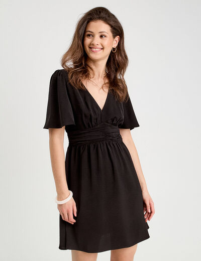 Robe évasée taille fronces noir femme