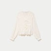 Blouse ajust&eacute;e col v dentelle pliss&eacute;e ecru femme