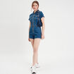 Combishort zippée en jean denim double stone femme