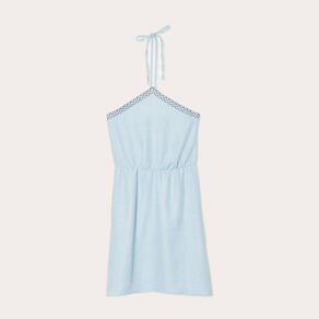 Robe évasée bretelles nouées denim bleach femme