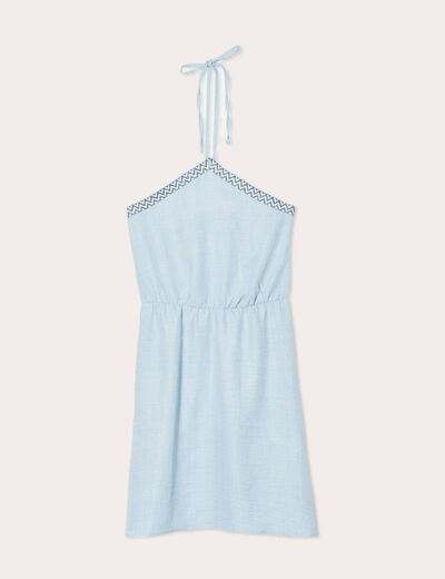 Robe évasée bretelles nouées denim bleach femme