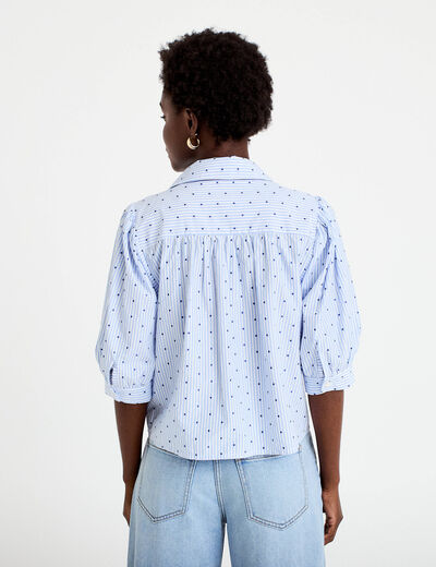 Chemise coupe ample manches 3/4 bleu femme