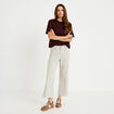 Pantalon large cropped taille haute vert kaki femme
