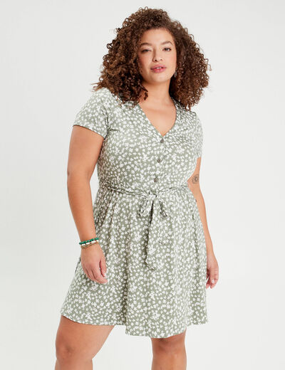 Robe patineuse ceinturée vert femme