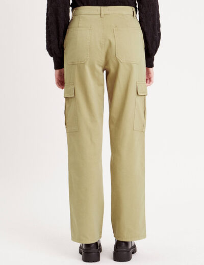 Pantalon droit cargo vert olive femme