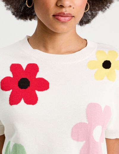 Pull manches courtes ecru femme