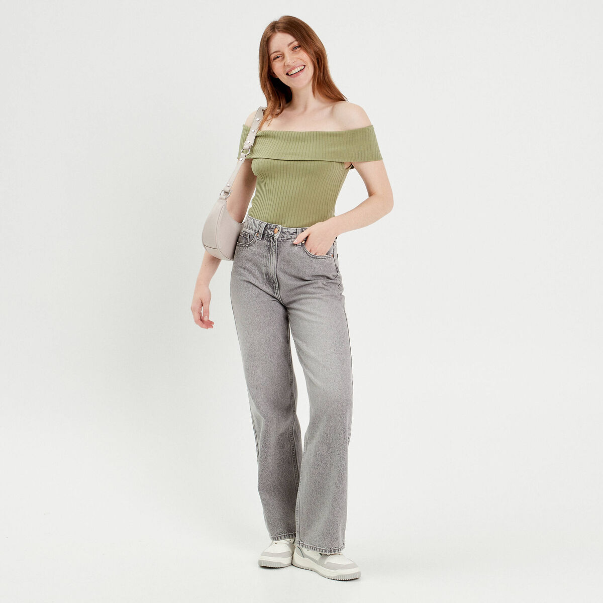T-shirt manches courtes c&ocirc;tel&eacute; vert kaki femme