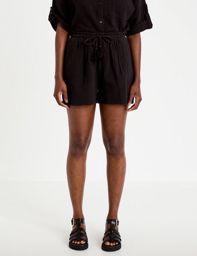 Short pliss&eacute; noir femme