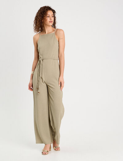 Combinaison pantalon bretelles vert kaki femme