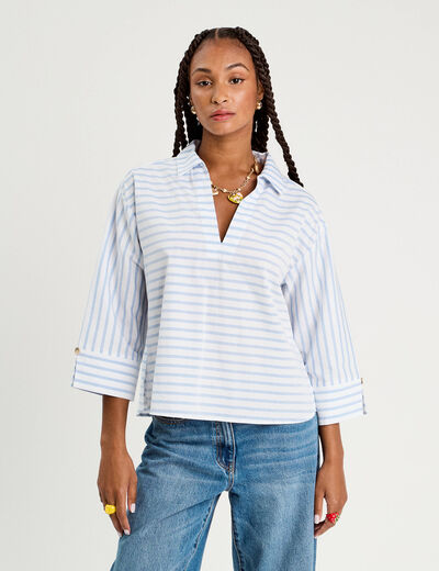 Blouse manches 3/4 bleu femme