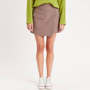 Jupe portefeuille cargo taupe femme