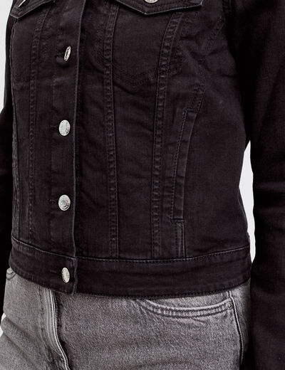 Veste droite boutonnée en jean noir femme