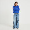Pull ample col rond manches longues bleu electrique femme