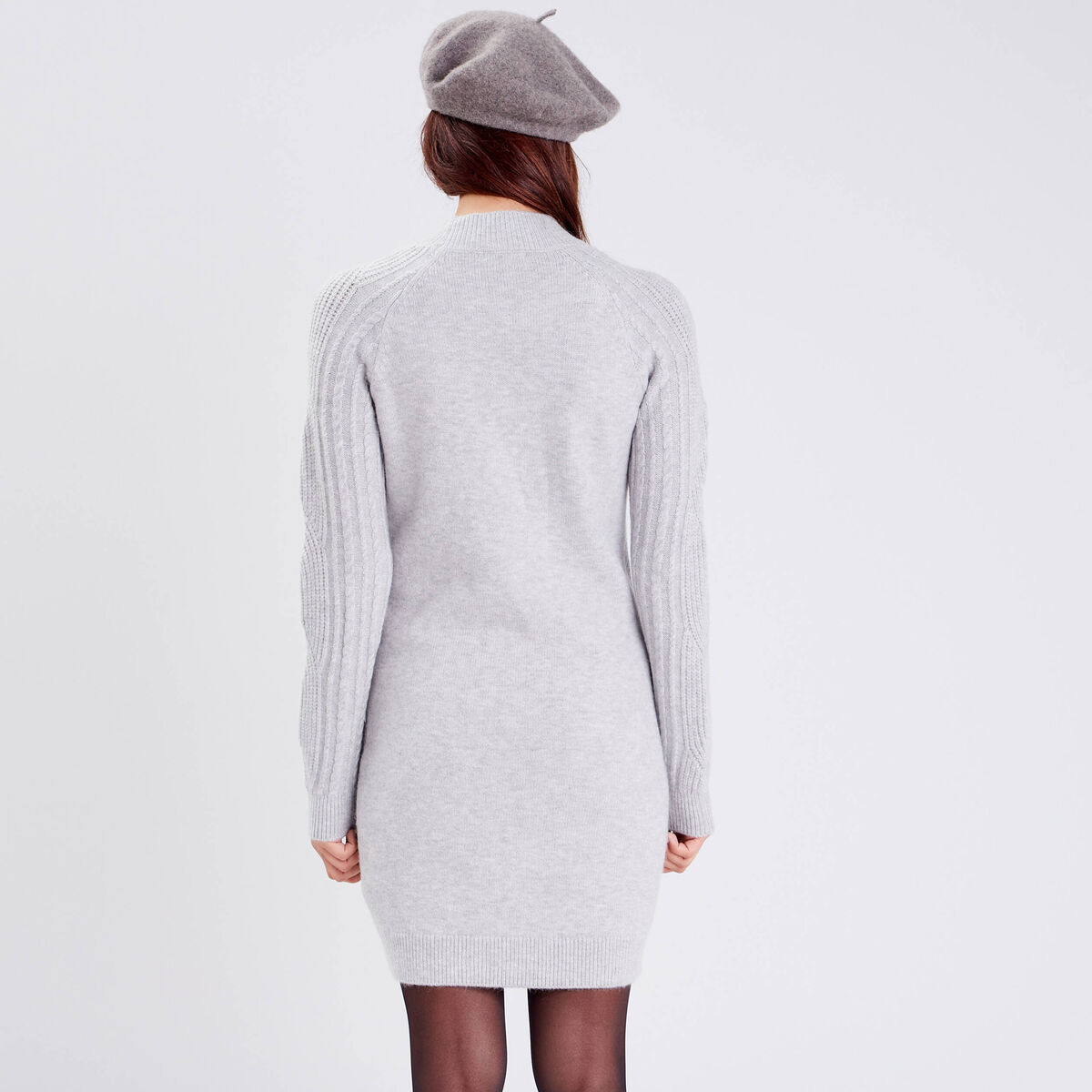 Robe pull droite col montant gris clair femme