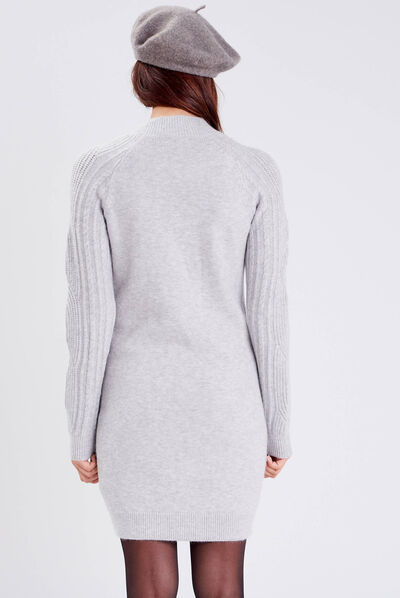 Robe pull droite col montant gris clair femme