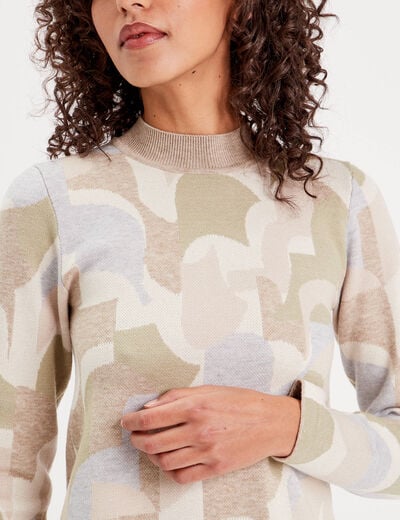 Robe pull droite col montant beige femme