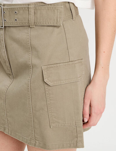 Jupe droite ceinturée vert kaki femme