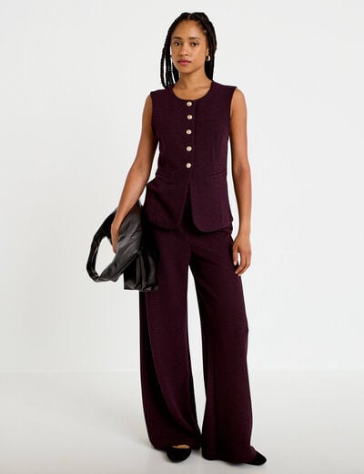 Gilet sans manches tweed violet fonc&eacute; femme