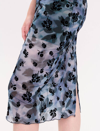Jupe droite longue doubl&eacute;e polyester gris femme