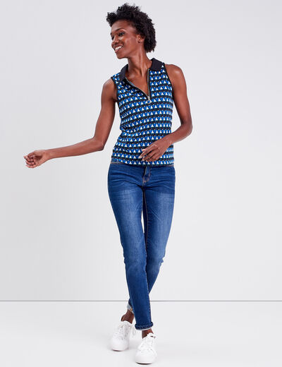 Polo sans manches bleu femme