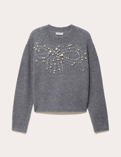 Pull avec perles gris fonc&eacute; femme